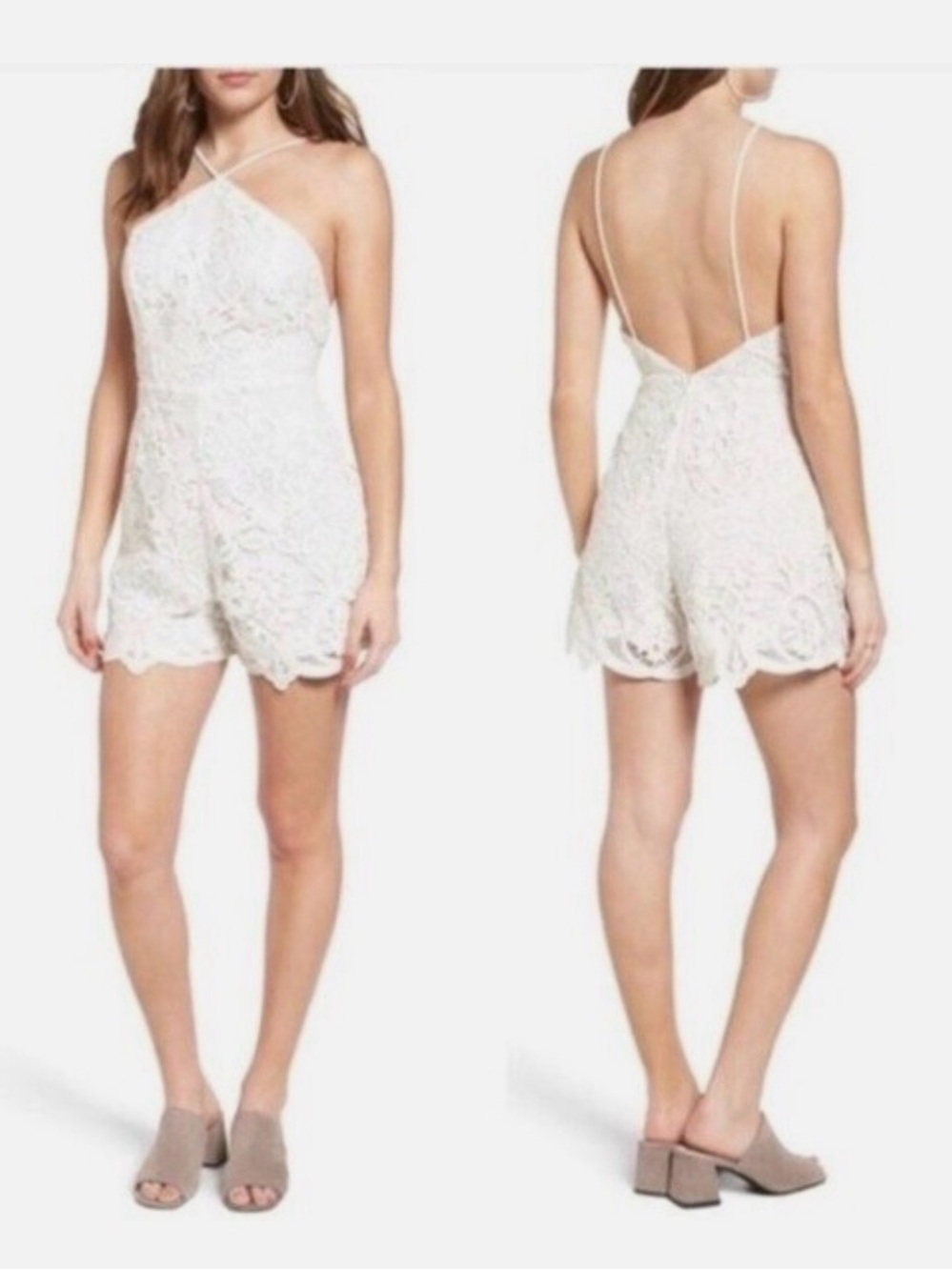 ASTR White Lace Halter Romper